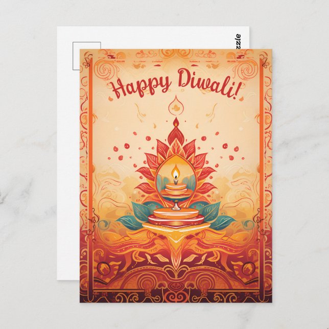 Beautiful Diya lamp Diwali postcard  (Front/Back)