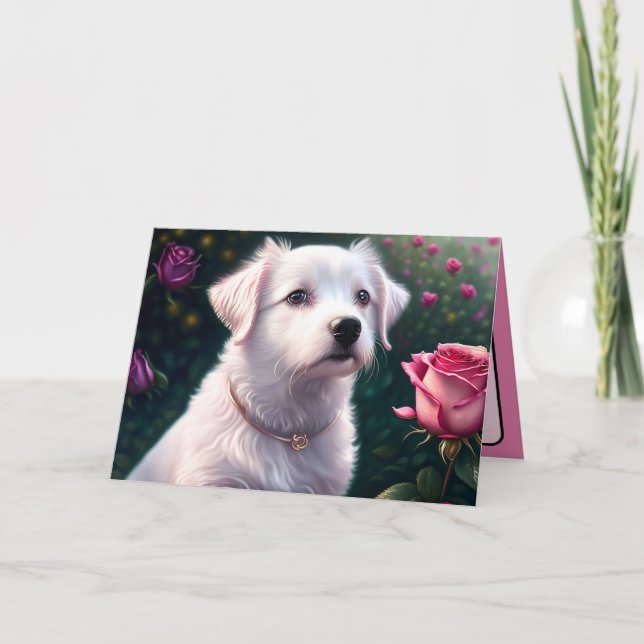 Beautiful Dog And Rose Collection Card (Front)