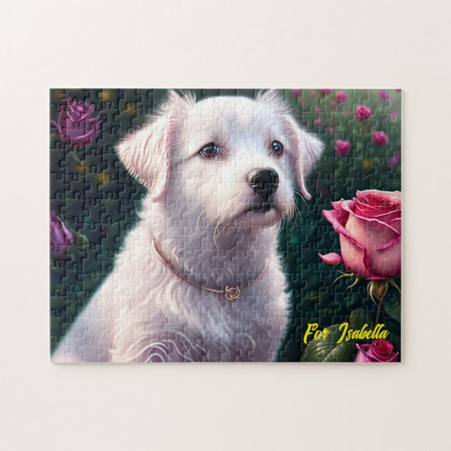 Beautiful Dog And Rose Collection Jigsaw Puzzle (Horizontal)