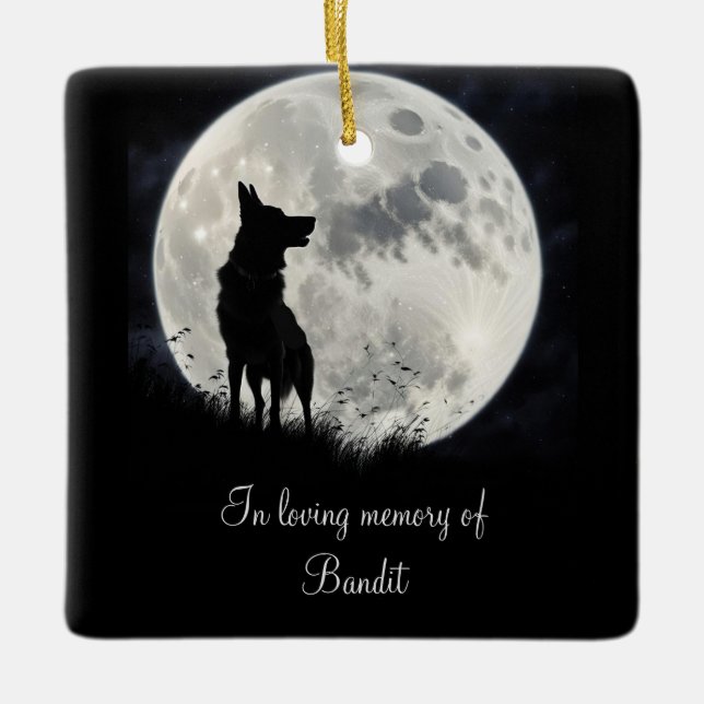 Beautiful Dog Memorial Tribute Custom Name Ceramic Ornament (Front)