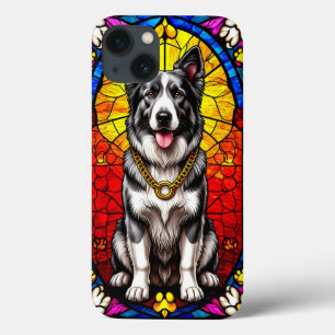 Beautiful Dog Portrait in Stained Glass Artwork iPhone 13 Case