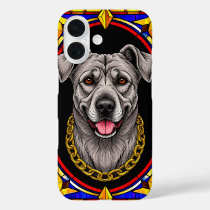 Beautiful Dog Portrait in Stained Glass Artwork iPhone 16 Case