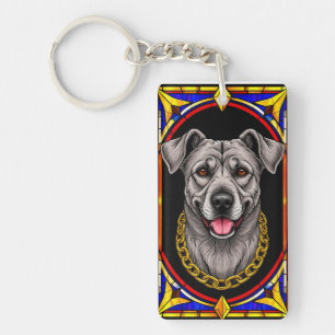 Beautiful Dog Portrait in Stained Glass Artwork Key Ring