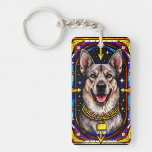 Beautiful Dog Portrait in Stained Glass Artwork Key Ring