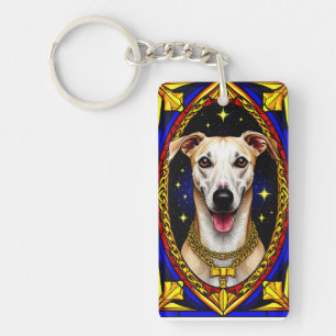 Beautiful Dog Portrait in Stained Glass Artwork Key Ring