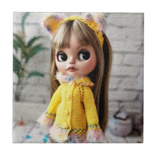 Beautiful doll Blythe big eyes fashion stylish fun Ceramic Tile
