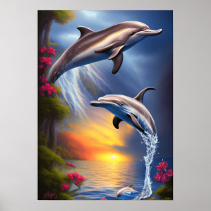 Beautiful Dolphin Duo In Paradise Poster