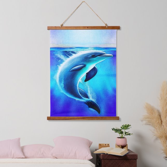 Beautiful Dolphin in Ocean Art Hanging Tapestry (Bedroom)