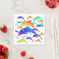 Beautiful Dolphins in Rainbow with First Name