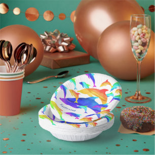 Beautiful Dolphins in Rainbow with First Name Paper Plate