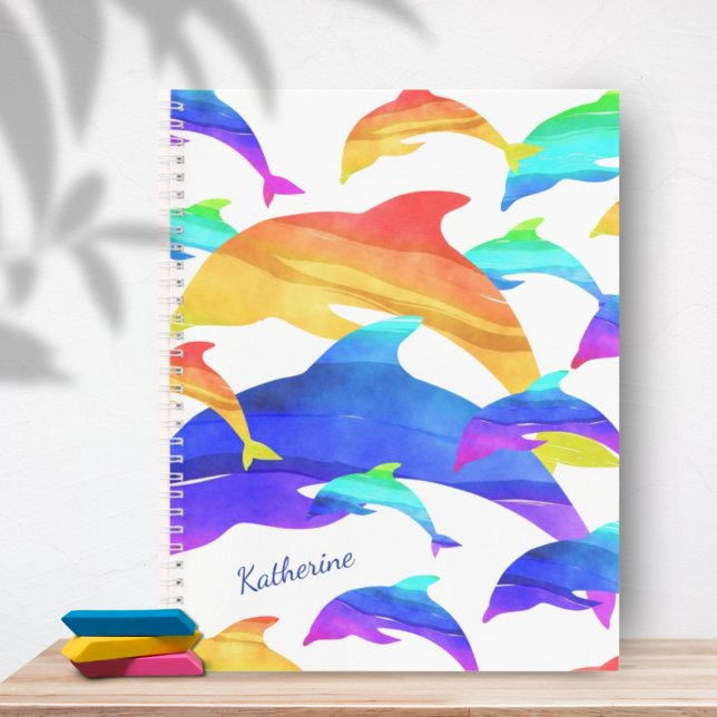 Beautiful Dolphins in Rainbow with Name Notebook (Creator Uploaded)