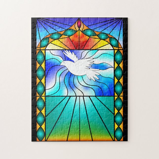 Beautiful Dove Stained Glass Church Window  Puzzle (Vertical)