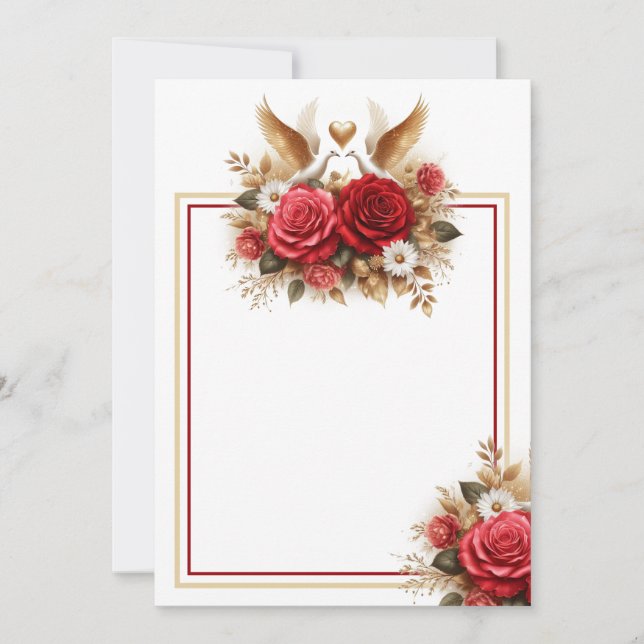 Beautiful Doves, Roses and Daisies  Invitation (Front)