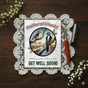 Beautiful Downy Woodpeckers Get Well  Postcard
