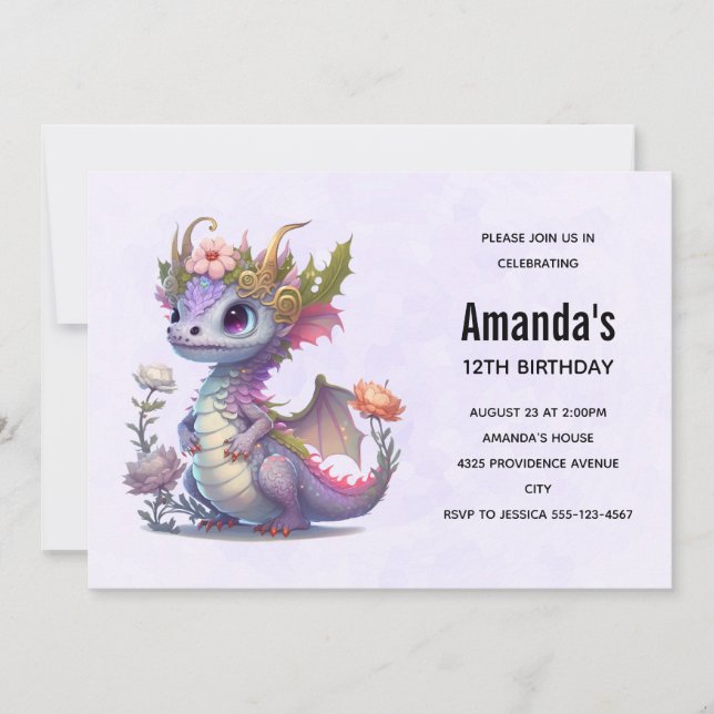Beautiful Dragon with Elegant Crown Birthday Invitation (Front)