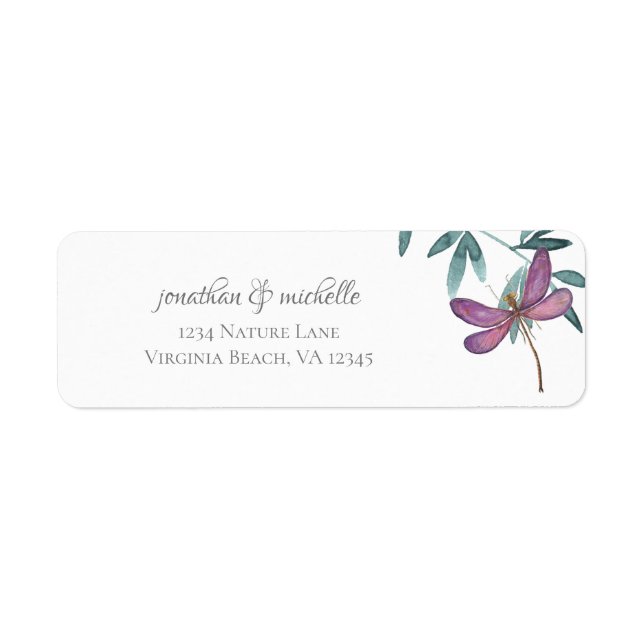 Beautiful Dragonfly and Garden Greenery Address Return Address Label (Front)