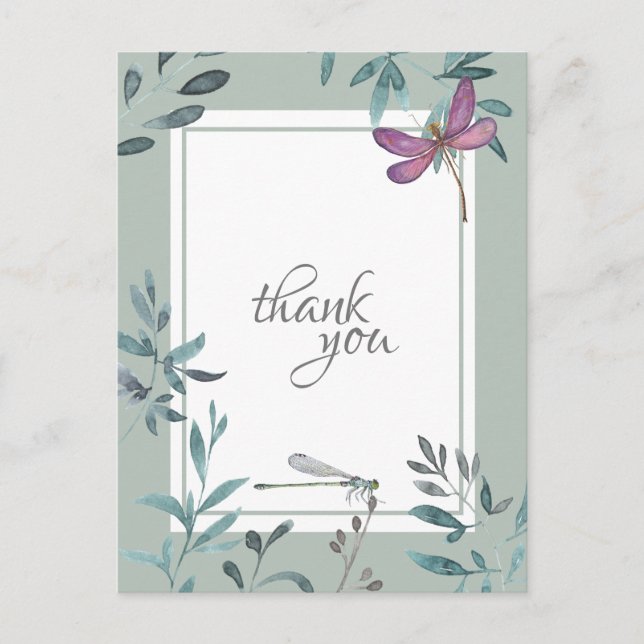 Beautiful Dragonfly and Garden Greenery Thank You Postcard (Front)