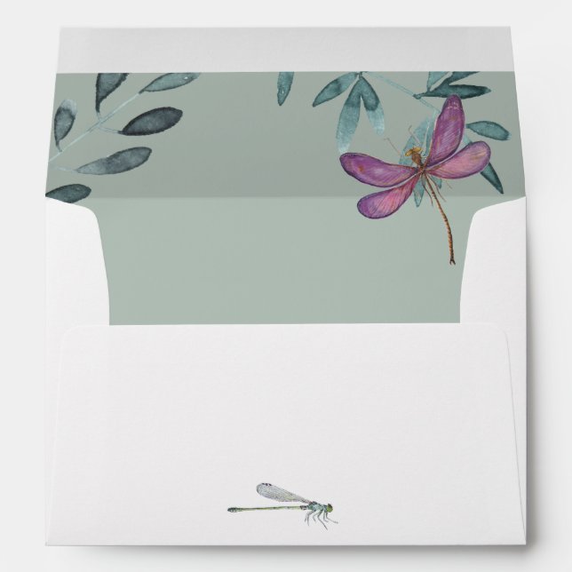 Beautiful Dragonfly and Garden Greenery Wedding Envelope (Back (Bottom))