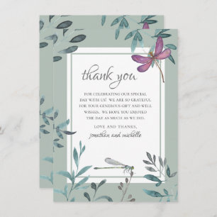 Beautiful Dragonfly and Garden Greenery Wedding Thank You Card