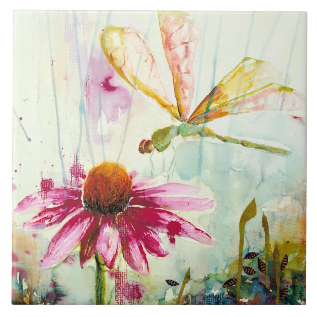 Beautiful Dragonfly Ceramic Kitchen Tile (Front)