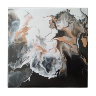 Beautiful, dramatic, black/gold abstract art  ceramic tile