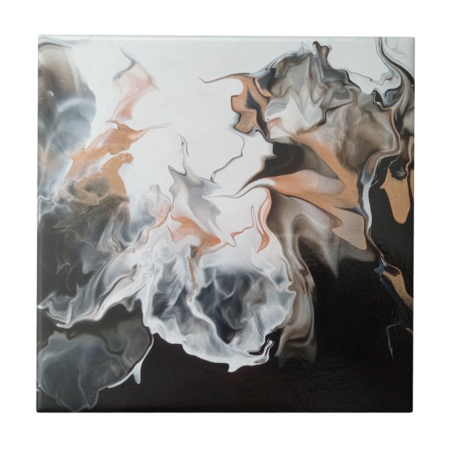 Beautiful, dramatic, black/gold abstract art  ceramic tile (Front)