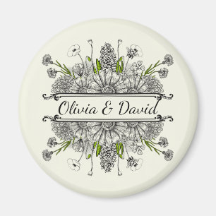 Beautiful drawing of black and white flowers magnet