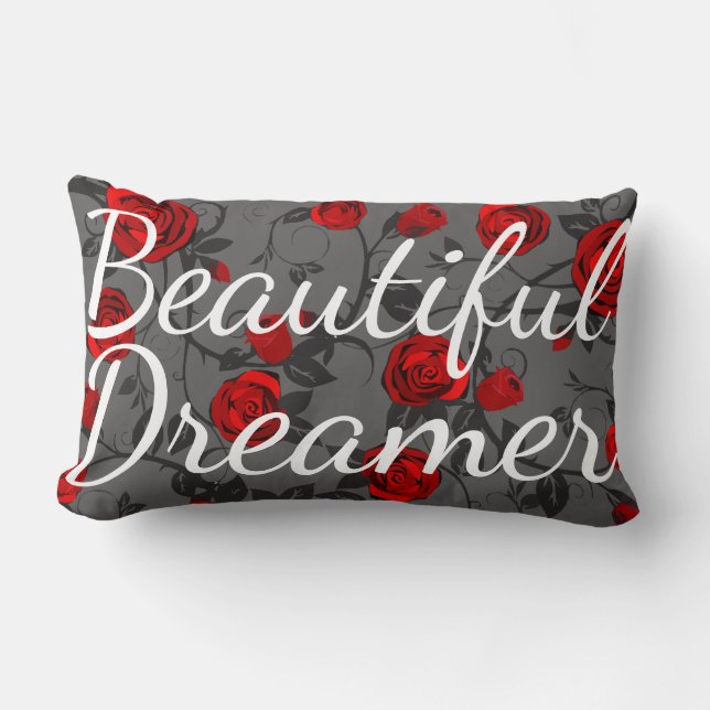 Beautiful Dreamer Red Roses & Vines Lumbar Cushion (Front)