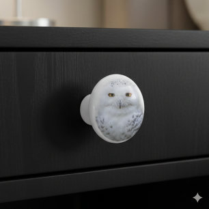 Beautiful, Dreamy and Serene Snowy Owl Ceramic Knob