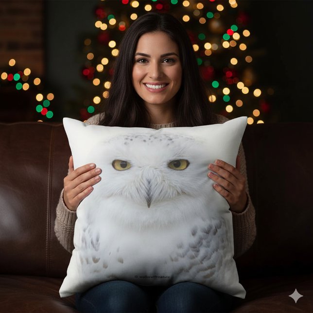 Beautiful, Dreamy and Serene Snowy Owl Cushion (Snowy Owl Square Throw Cushion Cover Photo)