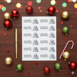 Beautiful, Dreamy and Serene Snowy Owl Return Address Label