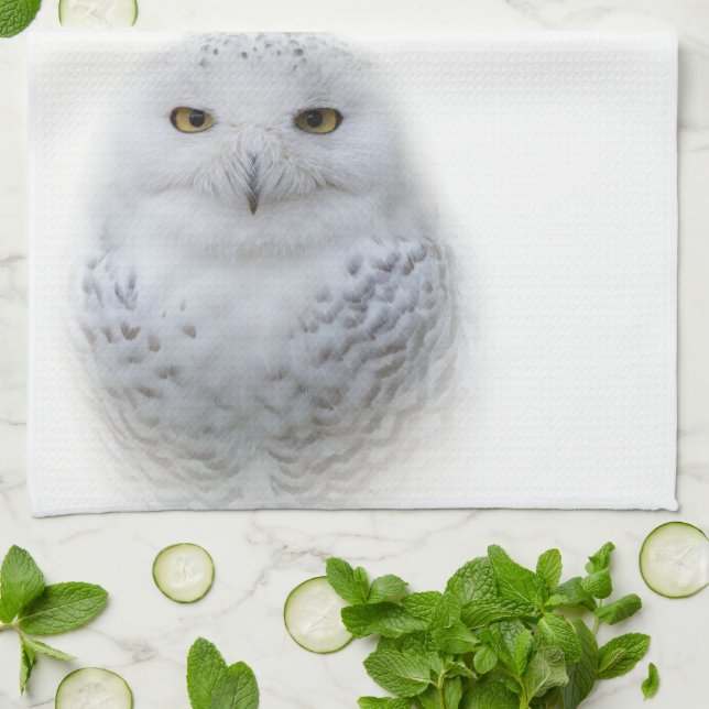Beautiful, Dreamy and Serene Snowy Owl Tea Towel (Folded)