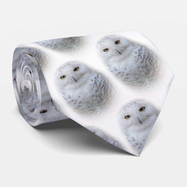 Beautiful, Dreamy and Serene Snowy Owl Tie (Rolled)
