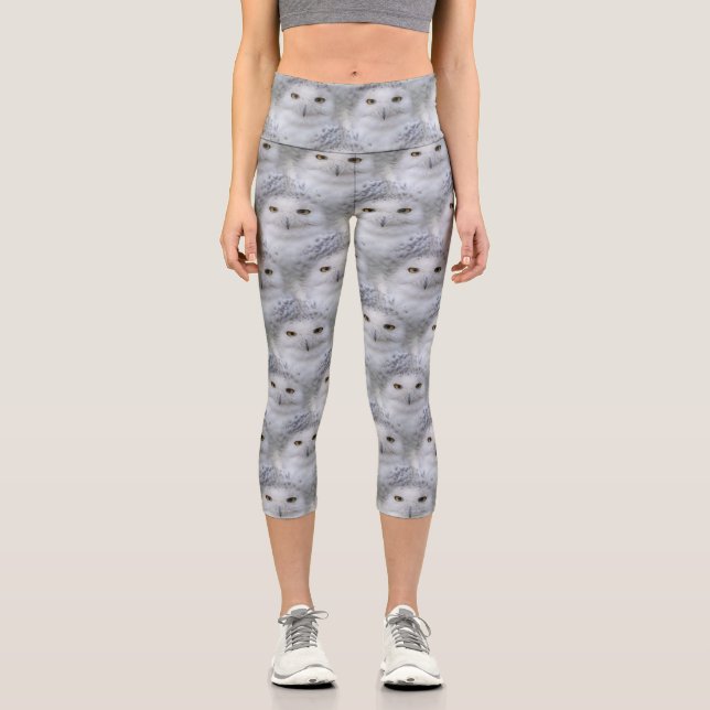 Beautiful, Dreamy and Serene Snowy Owls Capri Leggings (Front)
