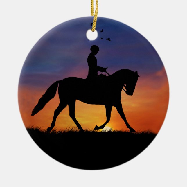 Beautiful Dressage Horse and Rider Ceramic Ornament (Front)