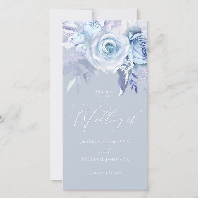 Beautiful Dusty Blue Floral Wedding Program (Front)