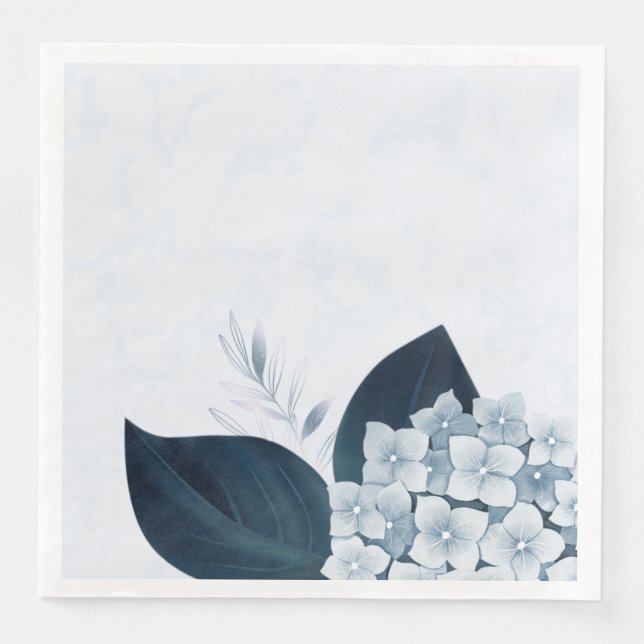 Beautiful dusty blue hydrangea navy leaves napkin (Front)