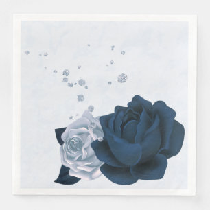 Beautiful dusty blue navy flowers & leaves paper napkin