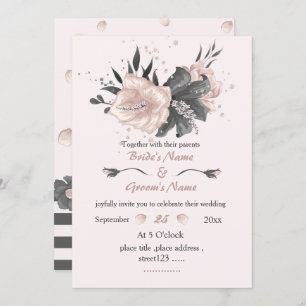 beautiful dusty pink dark grey flowers wedding invitation