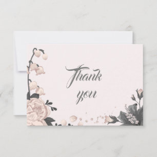 beautiful dusty pink grey tropical flowers & buds thank you card