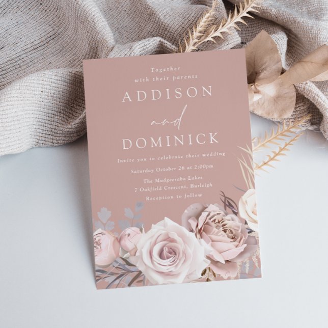 Beautiful Dusty Rose & Blush Floral Wedding Invitation (Creator Uploaded)