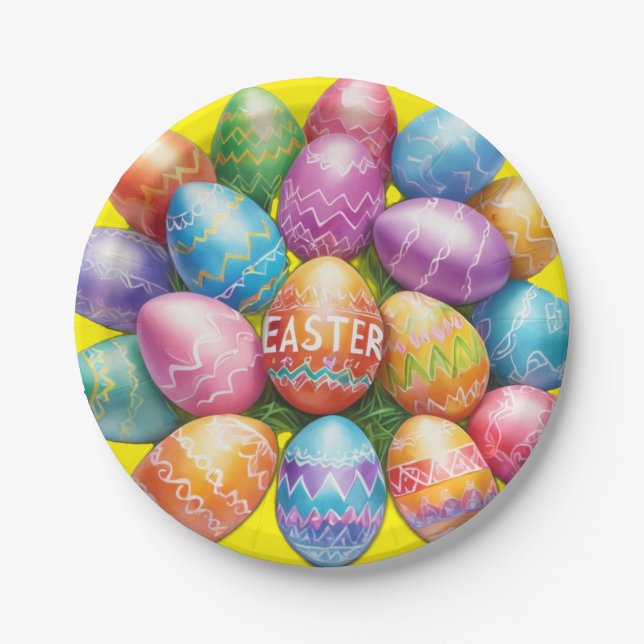 Beautiful Dyed Easter Egg Design  Paper Plate (Front)
