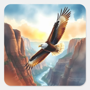 Beautiful Eagle Flying over Canyon Square Sticker