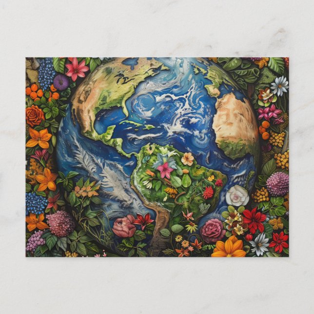 Beautiful Earth Day Floral Globe Design Postcard (Front)