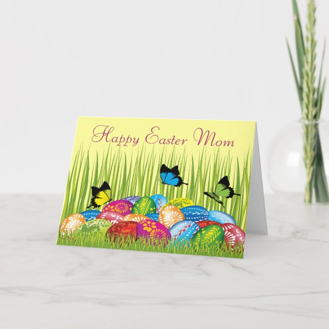 Beautiful Easter Eggs & Butterflies Mum Holiday Card (Front)