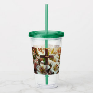 Beautiful Easter lily cross Acrylic Tumbler