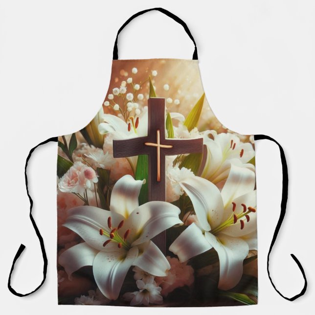 Beautiful Easter lily cross Apron (Front)