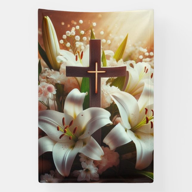 Beautiful Easter lily cross Banner (Vertical)