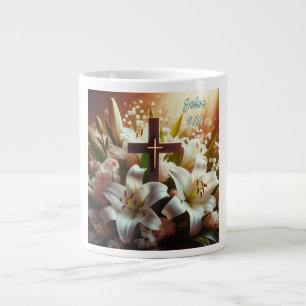 Beautiful Easter lily cross Large Coffee Mug
