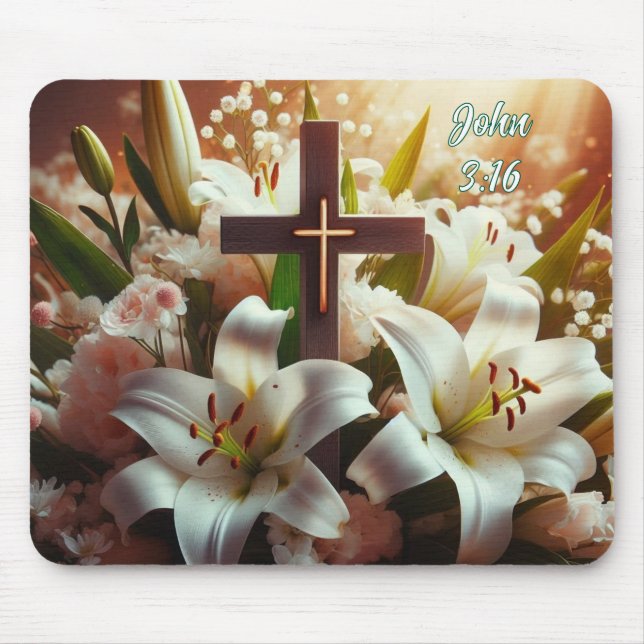 Beautiful Easter lily cross Mouse Pad (Front)